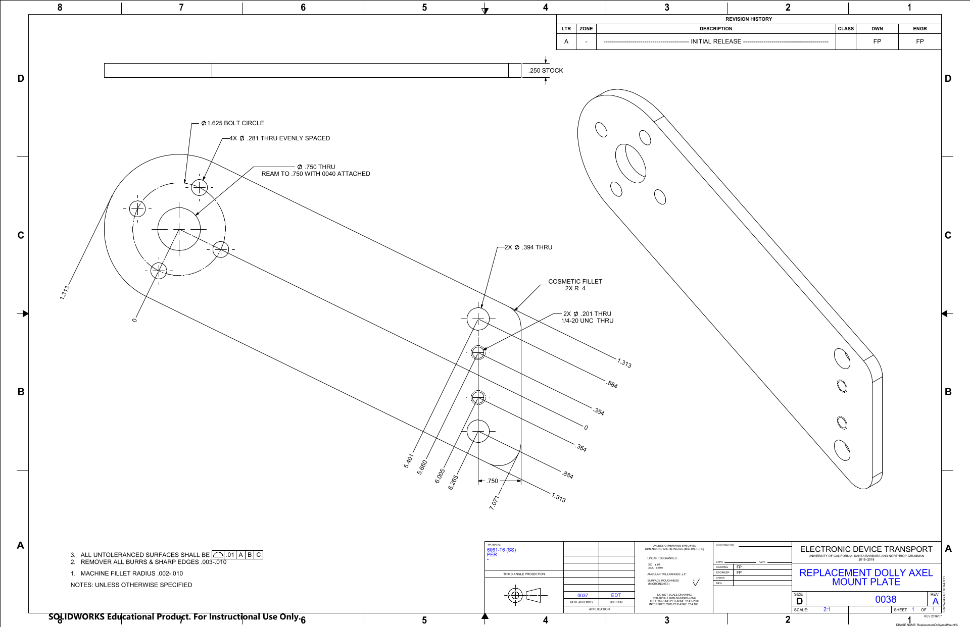 Figure 4: One of the drawings for a part that I made. You can see it in figure 2 holding each of the wheels on.